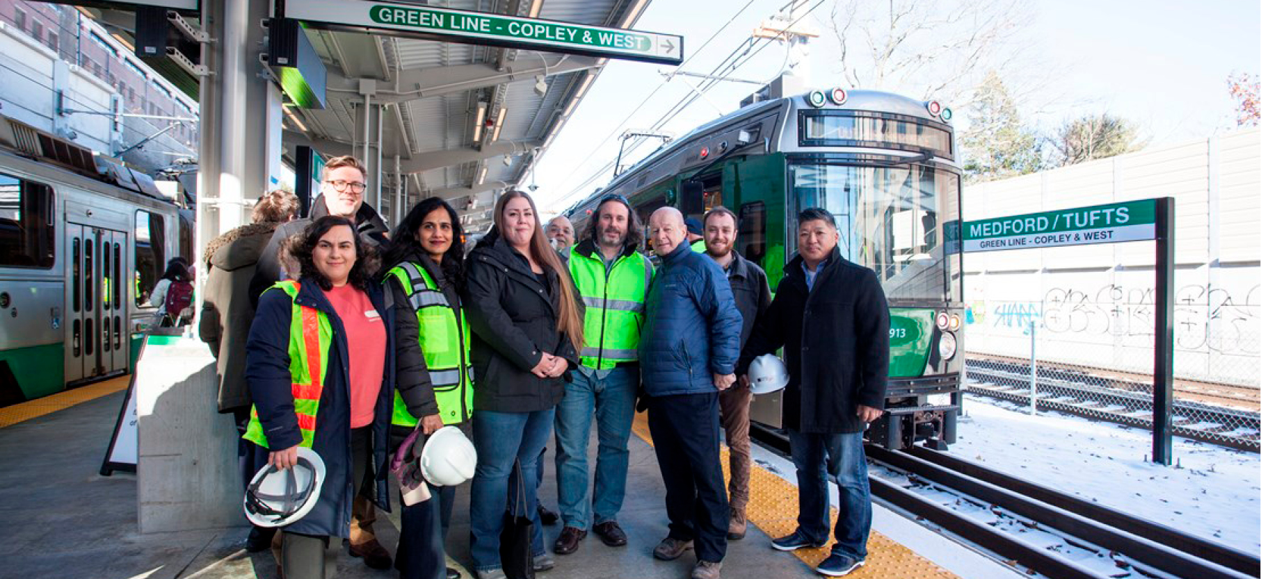 STV staff at the opening of the GLX at the Medford/Tufts terminus